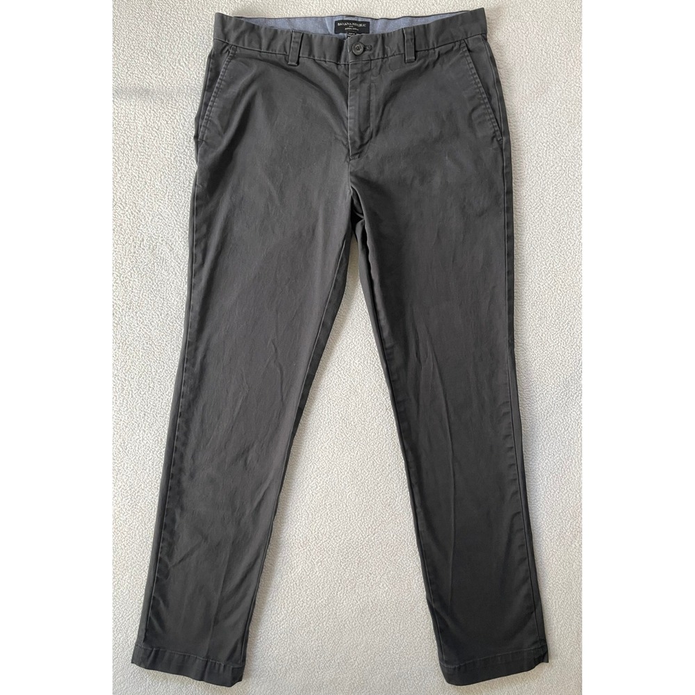 Banana Republic Mens 33x34 Aiden Chino Flint Grey Slim Fit Stretch Pants Casual